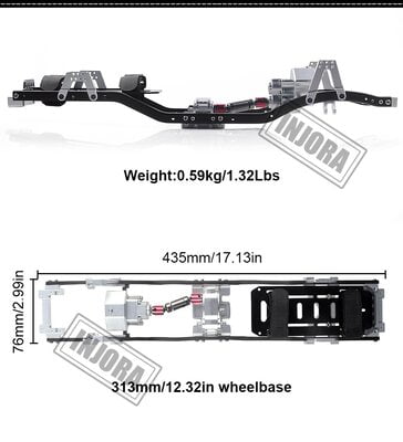 1/10 RC Crawler Car 313mm 312mm 12.3" Wheelbase Gearbox Metal Chassis Frame