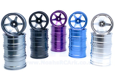 RC Car Alloy Wheel 6 Spoke Rim Kyosho Tamiya HSP Sakura HPI Blue/Black 52mm 1/10