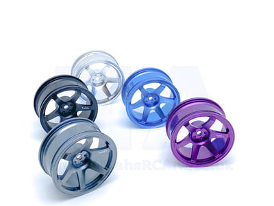 RC Car Alloy Wheel 6 Spoke Rim Kyosho Tamiya HSP Sakura HPI Blue/Black 52mm 1/10