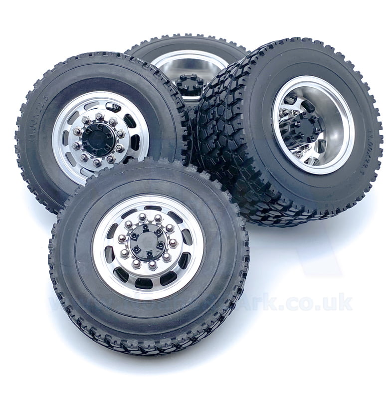 1/14 Scale Tamiya Low Loader Truck Wheels & Tyres Aluminium